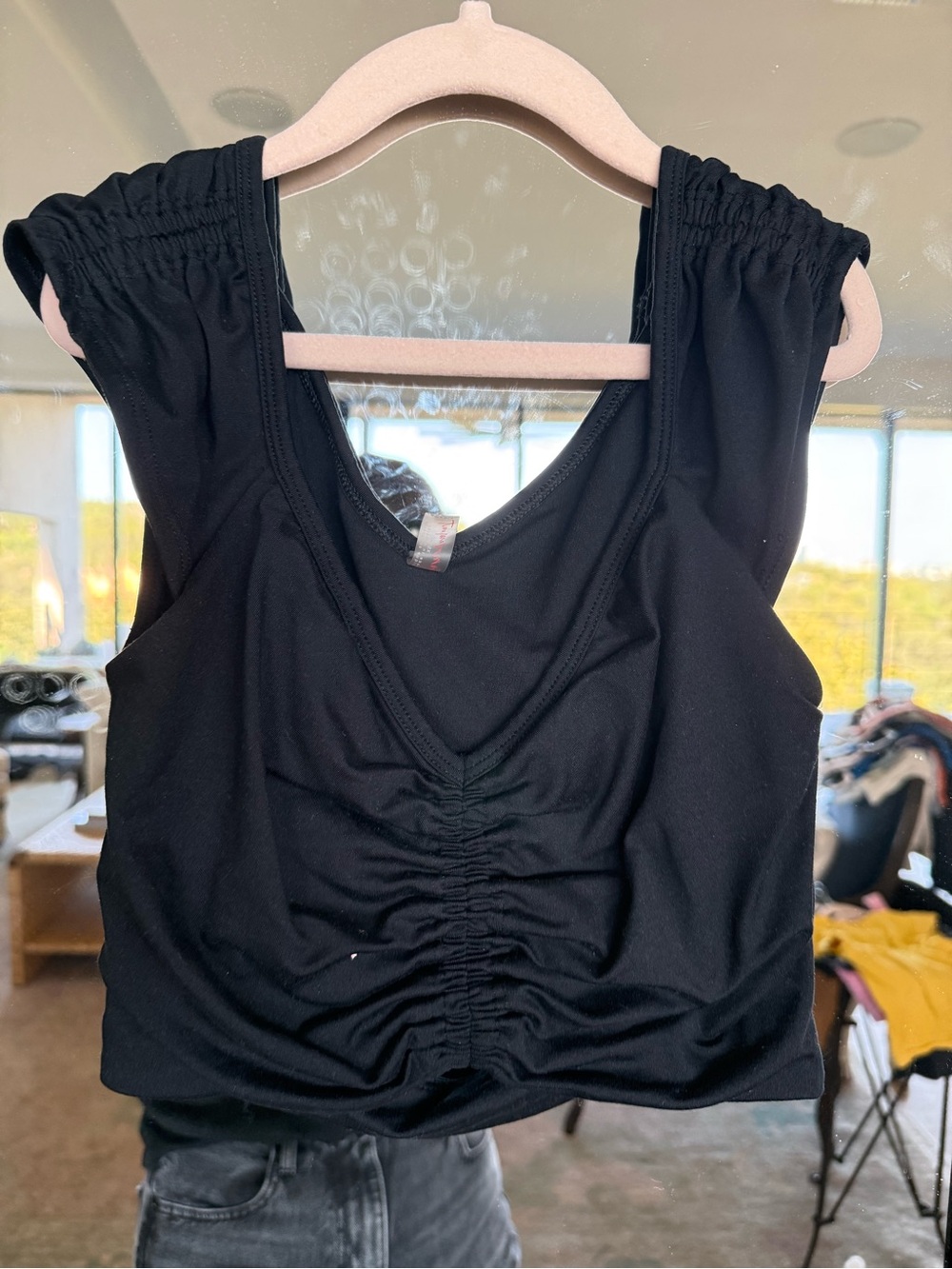 FP Movement by Free People Black Ruched V-Neck Crop Tank